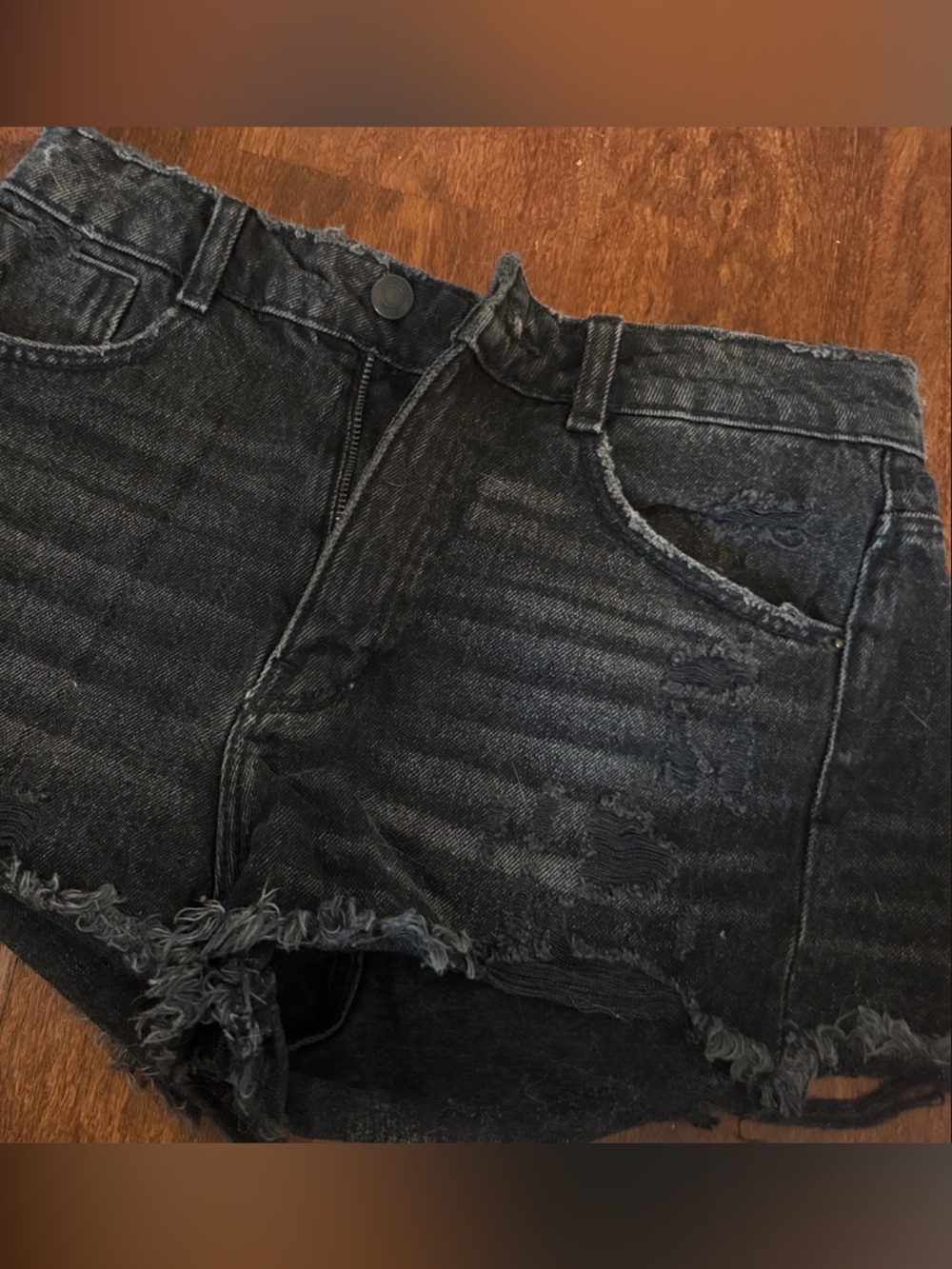 Zara Black Distressed Denim Shorts